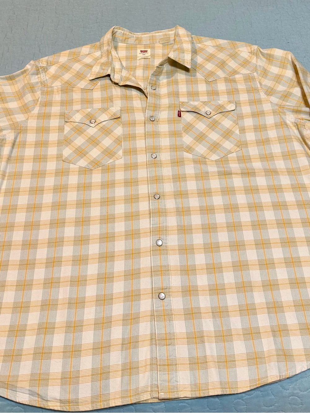Levi's Men's Cream and Yellow Plaid Button-Down Shirt